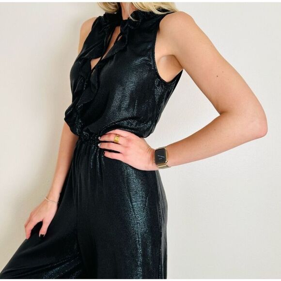 ZAC zac Posen black jumpsuit metallic black wide leg size 10 - Picture 3 of 16